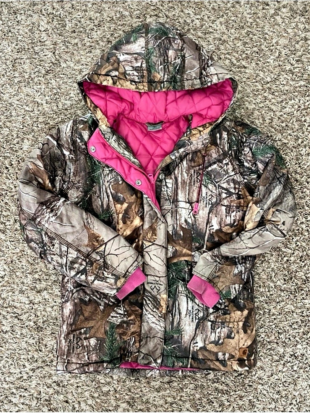 Girls Carhartt RealTree Camo Quilted insulated Hooded Jacket